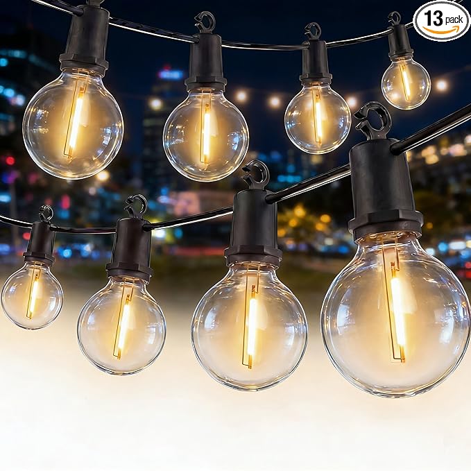 25Ft LED G40 Globe Outdoor String Lights Waterproof Patio Lights with 13 Warm White Bulbs, Hanging Light for Backyard Balcony Wedding Christmas Party Decorations Xmas Tree Black Wire
