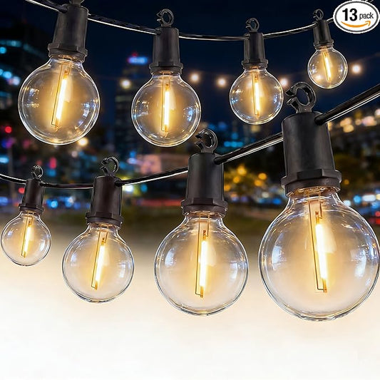 25Ft LED G40 Globe Outdoor String Lights Waterproof Patio Lights with 13 Warm White Bulbs, Hanging Light for Backyard Balcony Wedding Christmas Party Decorations Xmas Tree Black Wire