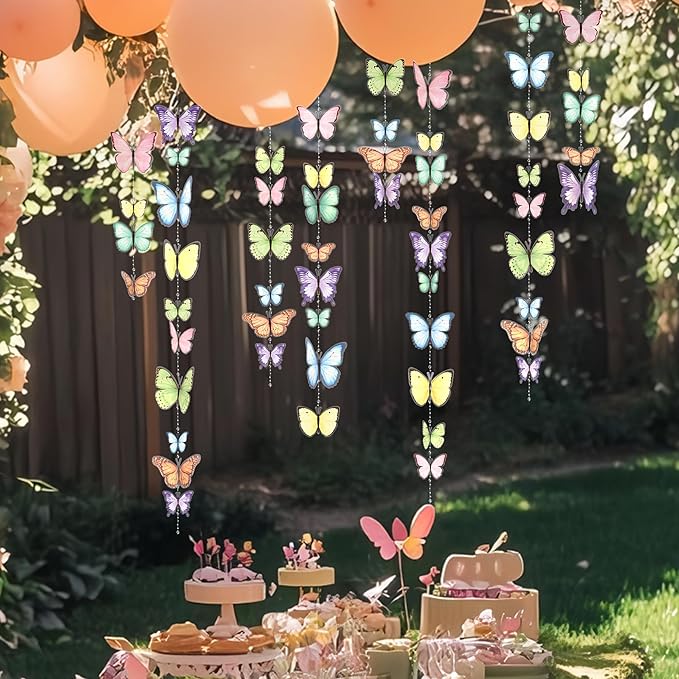 Cheerland Butterfly Garland Garden Party Decorations Pastel Floral Banner Butterflies Streamers Beads for Birthday Decoration Baby Shower Picnic Bridal Shower Spring Banner Tea Backdrop Hanging Decor