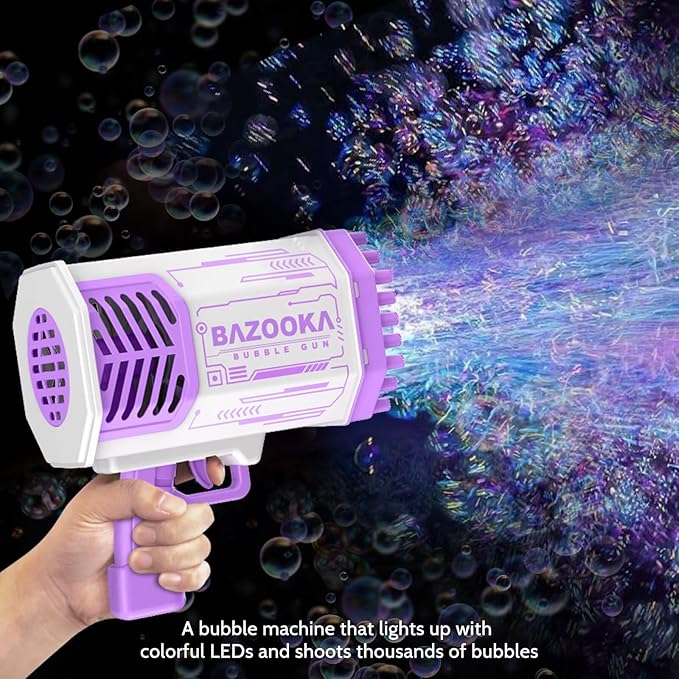 Bubble Gun, Bazooka Bubble Machine Gun, Bubble Blaster Gun with Bubble Solution, 69 Holes Bubble Bazooka Gun Outdoor Summer Toy Party Favors for Kids Purple Easter Bubble Maker Blowers