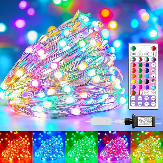 Color Changing Fairy Lights Plug in - 22 Colors 33 FT 100 LED String Lights with Remote, Fairy Lights Indoor with 12 Lighting Modes, Multicolor Christmas Lights for Bedroom Classroom Halloween