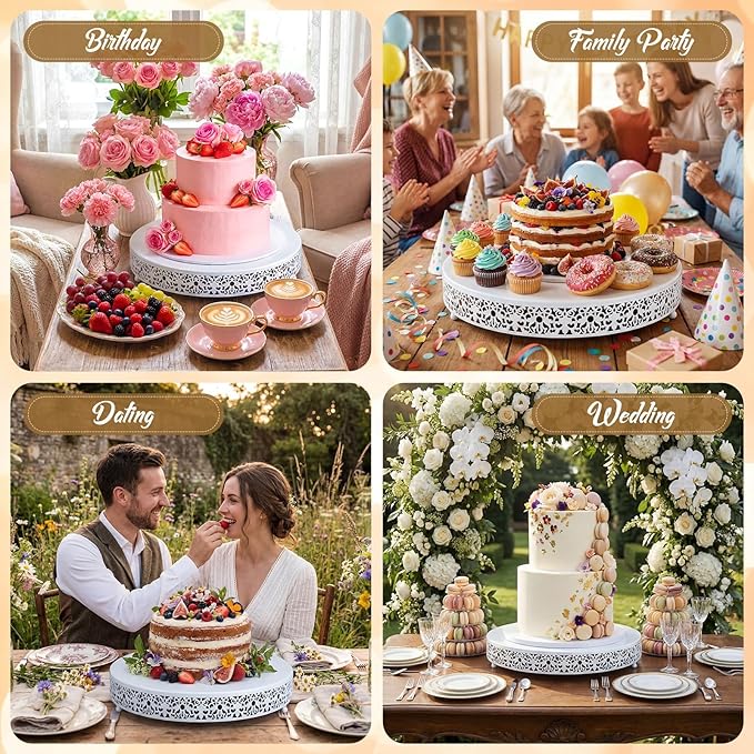Wenqik 16 Inch White Cake Stand Set Metal Round Cupcake Dessert Stand with Cake Cutting, Spatula Wedding Cupcake Pastry Display Candy Holder Display for Wedding Party Birthday Baby Shower(Classic)