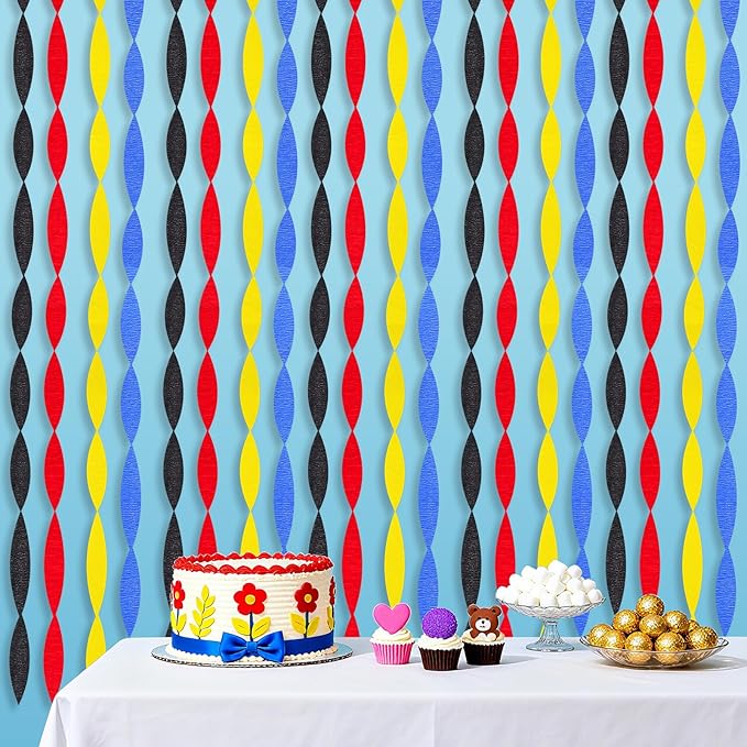 Cartoon Hedgehog Themed Decorations, 8 Rolls Red Blue Crepe Paper Streamers, Yellow Pin Black Streamer Party for Boys Kids Carnival Circus Birthday Party Decorations