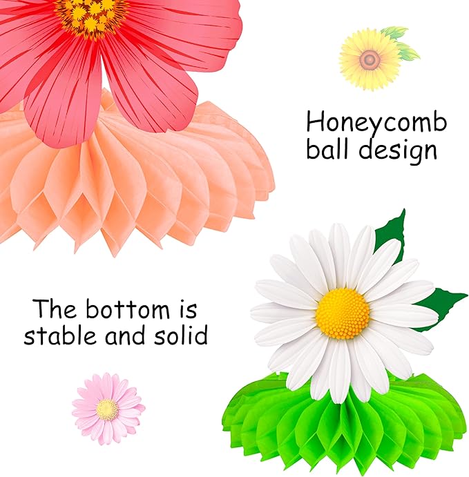 10pcs Summer Flower Honeycomb Centerpieces Multicolor Sunflower Daisy Table Decorations Floral Centerpiece Decor for Spring Summer Baby Shower Birthday Party Supplies