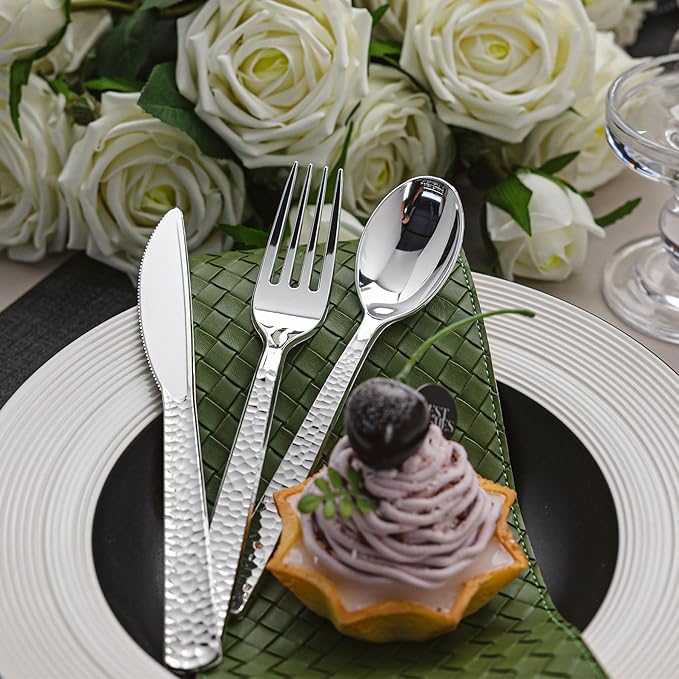 360PCS Silver Plastic Silverware, Heavy Duty Plastic Cutlery Set, Disposable Utensils, 120 Forks, 120 Spoons and 120 Knives for Party, Wedding and Events