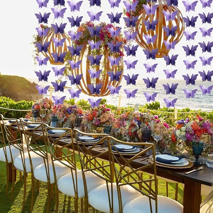 Butterfly Banner Decorative Paper Garland for Wedding Baby Shower Birthday Party Theme Decor 110 Inches Pack of 2 Pieces Light Purple