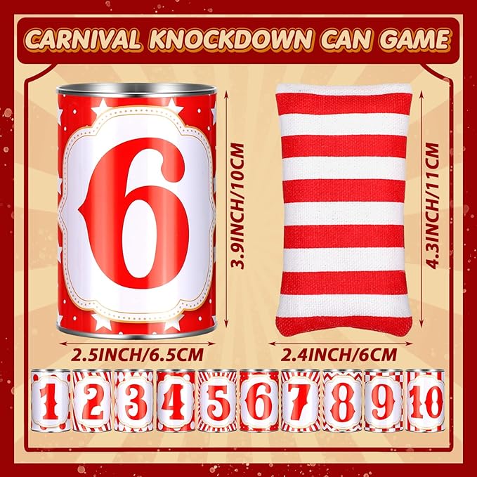 14 Pcs Carnival Bean Bag Toss Games with 10 Carnival Can 3 Bean Bag and 1 Banner for Family Party Birthday Easter Outdoor Activities