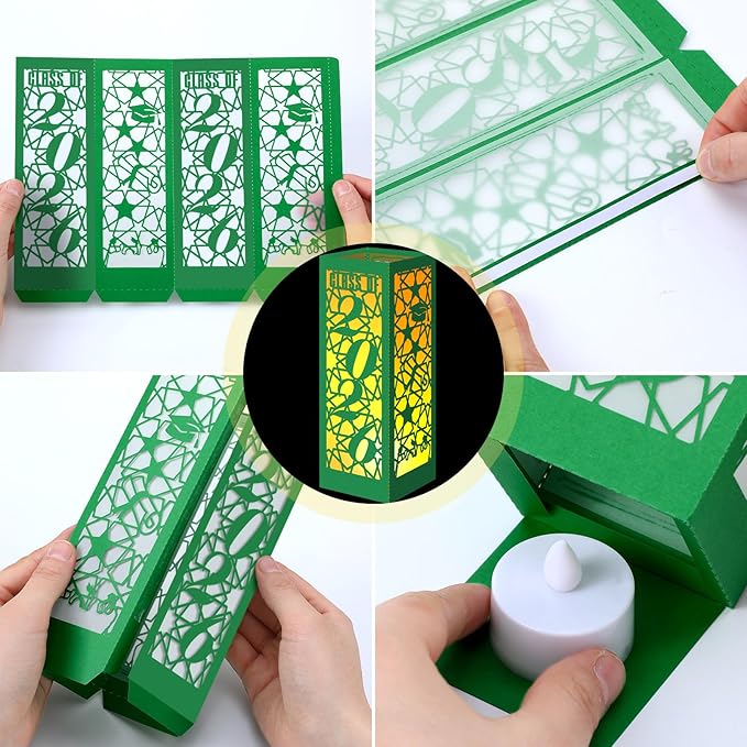 Rossesay 12 Pcs Graduation Table Centerpieces Boxes Class of 2026 Graduation Lanterns for Centerpieces with LED Candles Congrats Grad School College Photo Props for Party Table Decoration (Green)