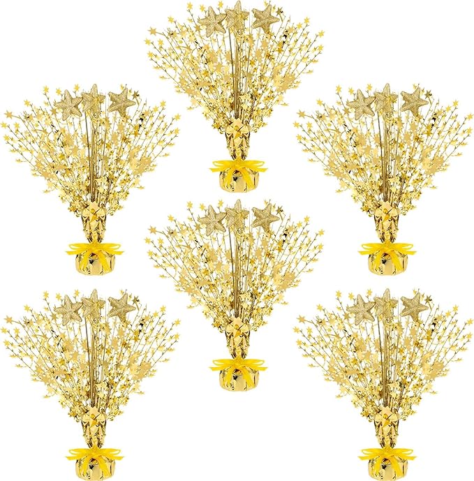 Wenqik 6 Pcs Spray Centerpiece Foil Star Centerpieces New Year Christmas Metallic Star Table Decorations for Party Event Anniversary Memorial Dining Holiday Celebration(Gold)