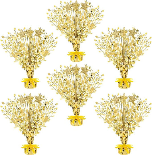 Wenqik 6 Pcs Spray Centerpiece Foil Star Centerpieces New Year Christmas Metallic Star Table Decorations for Party Event Anniversary Memorial Dining Holiday Celebration(Gold)