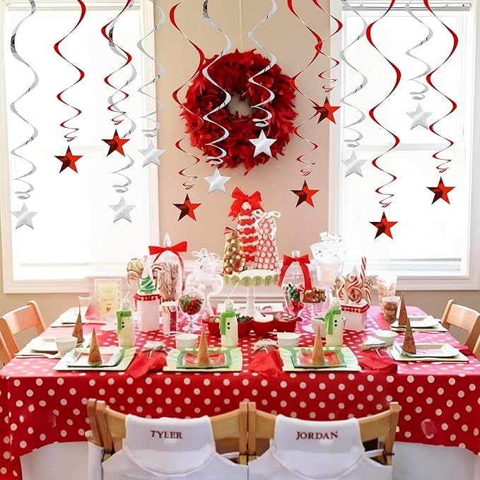 BEISHIDA Red Silver Stars Hanging Swirls Graduation Hanging Ornament Decorations for Birthday Party Weeding Congrats Grade 2026 Graduation Decorations,Pack of 15