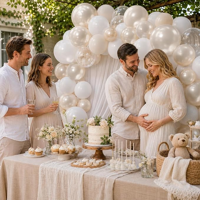 Pearl Balloons, 60Pcs Pearl White Balloons, 12 Inch Latex Double Stuff Pearl White Balloons for Wedding Bridal Shower Baby Shower Wedding Anniversary Engagement Neutral Birthday Party Decorations