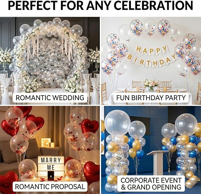 140pcs Clear Balloon Garland Arch Kit, 18/12/10/5 Inch Premium Transparent Balloons for Graduation 2026, Wedding, Baby Shower, Anniversary, Birthday Party Decorations