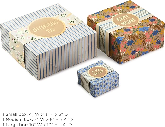 Hallmark Gift Boxes 3-Pack Assorted Sizes (Flowers and Stripes) for Valentine's Day, Birthdays, Bridal Showers, Mother's Day, Best Friends, Gifts for Her, Wrapped Treats and Cookies