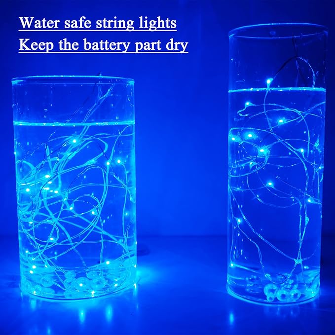 SmilingTown Starry Fairy String Lights 24 Pack 20 LED/Strand 7.2ft Firefly Copper Wire Lights Battery Powered Lights for Wedding Party Table Centerpiece Halloween Christmas Decorations (Blue)
