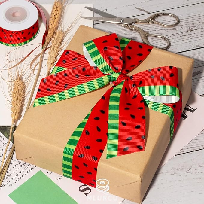 Watermelon Ribbon 3 Rolls Fruit Print Grosgrain Ribbons 5/8", 7/8", 1.5", Watermelon Printed Ribbon for Summer Crafts, Gift Wrapping, Wreaths, Garlands, Party Decorations