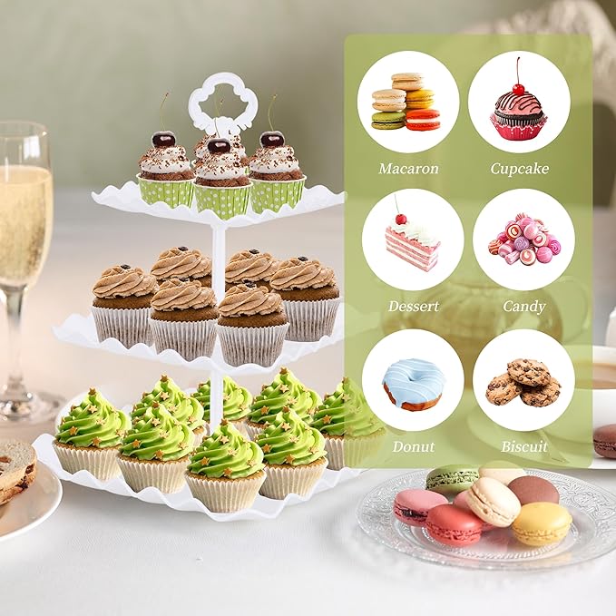 6 Pcs Dessert Table Display Set - 2 X Cupcake Stand Holder/Cup Cake Tier Tower & 4 X Serving Tray Combo for Tea Party, Birthday, Baby Shower (Square Pure White)