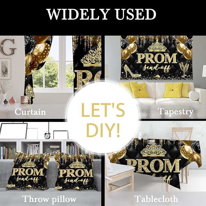 Mocsicka Prom Send Off 2026 Backdrop Crown Graduation Prom Night Party Decorations Banner Gold Balck Dancing Send Off Photography Background Photo Booth Supplies (Gold, 10x8ft(120''x96''))