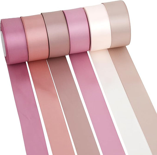MAYREEL 1 Inch Dusty Rose Satin Ribbon Rose Pink Ribbon for Gift Wrapping Wedding Bridal Shower Valentine's Day Mother's Day Crafts 6 Rolls 10 Yards Each Color Total 60 Yards