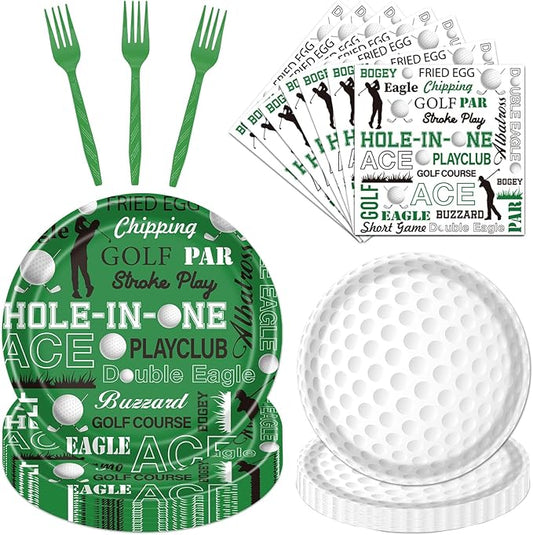 Gameza Golf Themed Birthday Party Decorations, 96PCS Golf Disposable Paper Plates and Napkins Tableware Decorations, Ball Sports Themed Forks Decor Supplies Serve for 24