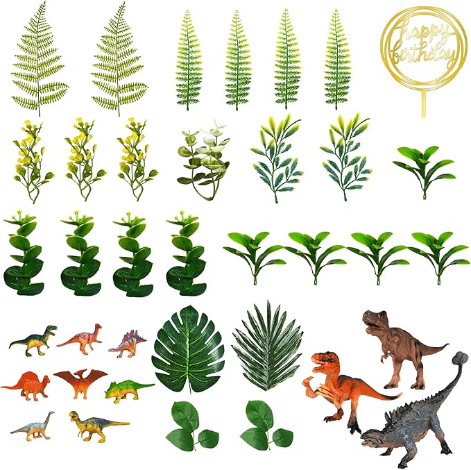 Dinosaur Cake Toppers Artificial Plants Grass Cake Decorations for Dinosaur Theme Jungle Birthday Supplies (Style 2)