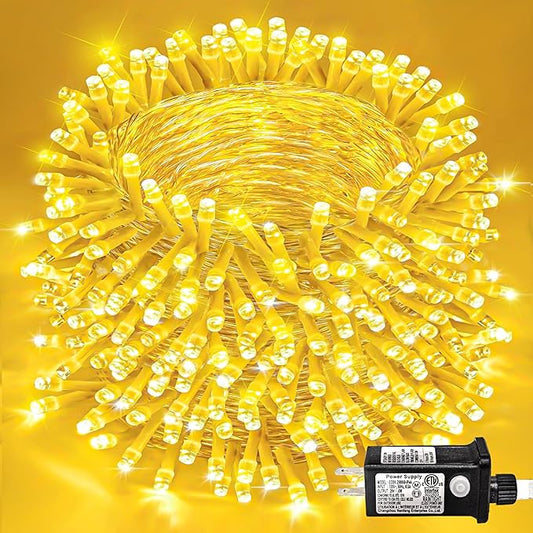 132FT 400 LED Christmas Lights Outdoor, 8 Modes Clear Wire Christmas String Lights Indoor, Plug in Twinkle Fairy Lights for Bedroom Wedding Tree Party Decorations, Warm White