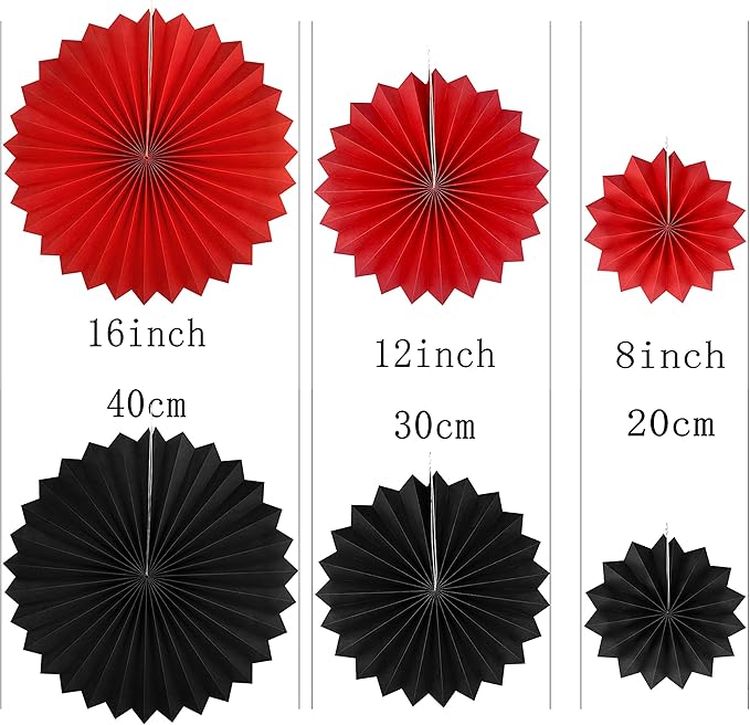 Casino Night Party Hanging Paper Fans Decor - Viva Las Vegas Game Night Birthday Graduation Party Wedding New Years Anniversary Event Party Ceiling Hangings Photo Booth Backdrops Decorations, 12pc