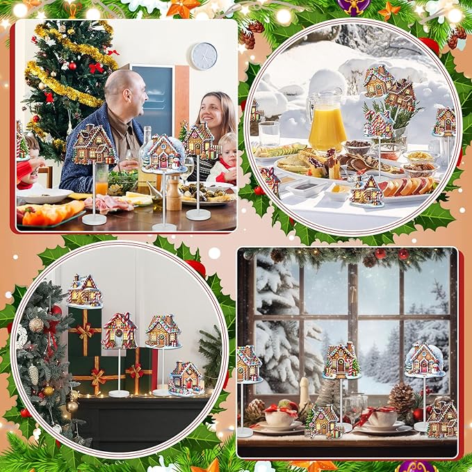 Geelin 10 Pcs Christmas Gingerbread Table Decoration Gingerbread House Decor Christmas Centerpiece for Tables Gingerbreads Theme Tabletop Gift for Xmas Holiday Desk Home Office Party Supplies Decor