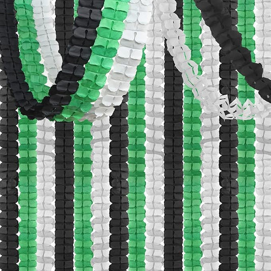 Black Green-Silver Party-Decorations Streamers Garland - 12pcs Graduation 2026 4-Leaf Clover Paper Streamer, Soccer Party Supplies Wedding Men Boys Birthday Baby Bridal Shower Banners Decor Ouruola