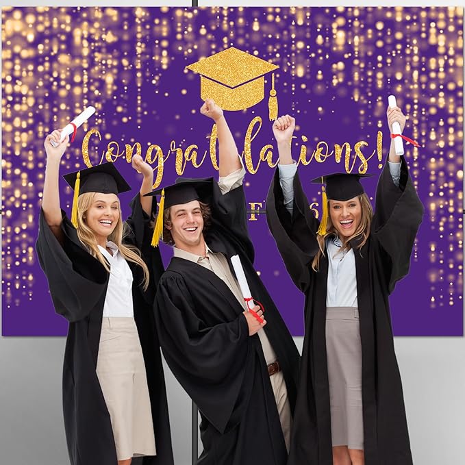 Mocsicka Class of 2026 Backdrop Purple Gold Glitter Bokeh Graduation Party Background 2026 Congrats Grad Prom Party Cake Table Decoration Photo Booth Props (7x5ft)