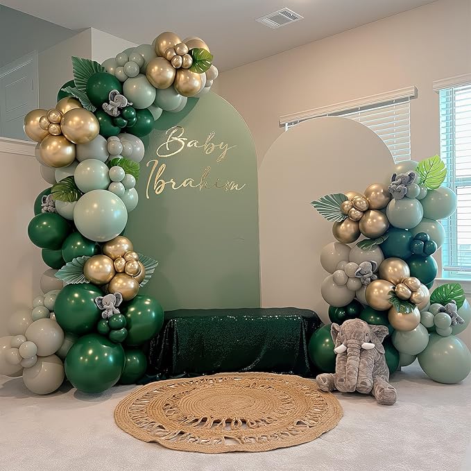 HILAVO Christmas Balloon Arch Kit Green and Gold Balloon Garland Emerald Forest Hunter Dark Green Sage Champagne Gold Metallic Party Balloon for Xmas Ugly Sweater Friendsmas Holiday Party Decoration