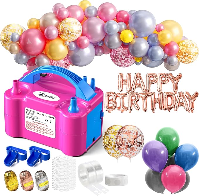 Balloon Pump Electric, Portable Balloon Inflator, Dual Nozzle 110v 600w With 113 Accessories Including Electric Air Pump, Birthday Decorations, Party Decorations, Suitable Gender Reveal, Baby Shower