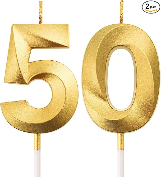 BBTO 50th & 5th Birthday Candles Number Candles Cake Topper Decoration for Birthday Wedding Anniversary Celebration Supplies(Gold)