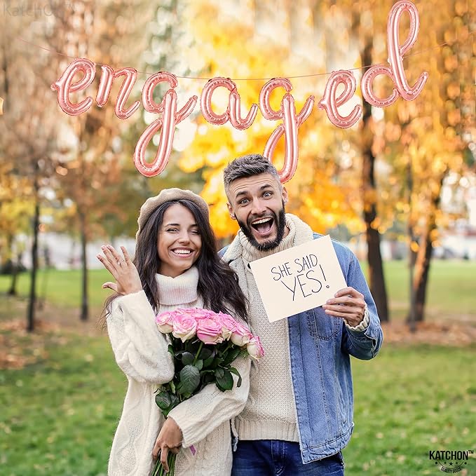 KatchOn Rose Gold Engaged Balloons - 10 Feet, 16 Inch | Engagement Party Decorations | Bachelorette & Bridal Shower Decorations
