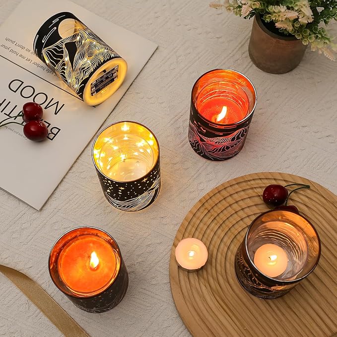 Glass Tealight Candle Holder, SunGlee Votive Candle Holders with LED String Light for Wedding, Birthday, Christmas Party Centerpiece Table Decor, Handmade Candle and Gift for Woman 2Pack