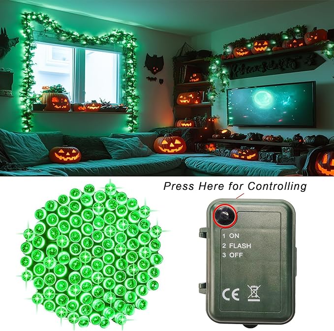 Pooqla Green String Lights Battery Powered, 4 Pack Total 66.6 FT 200 LED Christmas String Lights for Indoor Outdoor Decoration, Twinkle Fairy Light for Party Room St Patrick's Day Decorations