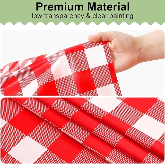 misaya 3 Packs Buffalo Disposable Table Cloth, 84" Round Waterproof Plastic Tablecloth, Red and White Checkered Table Covers for Picnic, Birthday, Party