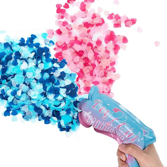 Gender Reveal Confetti Balloon Salute Gun, He or She (Set of 10) Baby Boy or Girl Party Supplies Decoration (5 Blue +5 Pink)