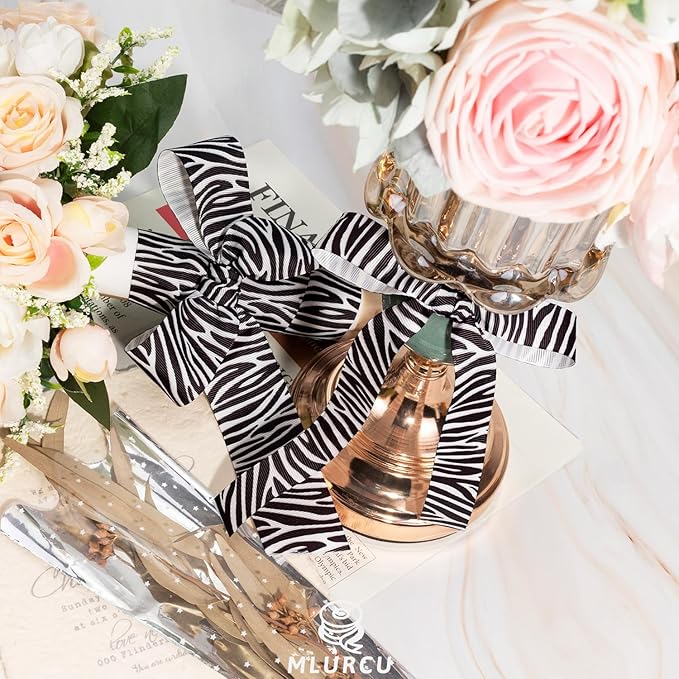 Zebra Ribbon Set 3 Rolls Animal Print Grosgrain Ribbons 5/8", 7/8", 1.5", Jungle Safari Printed Ribbon for Crafts, Gift Wrapping, Flower Bouquet, Wreath & Bows Making, Gift Bags Decor