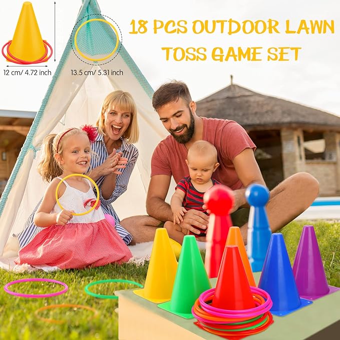 Yunsailing 63 Pcs Carnival Outdoor Games Set for Kids Include Animal Bean Bag Toss Plastic Cones Ring Toss Egg and Spoon Race, Field Yard Lawn Outdoor Game, Gift for Birthday Party