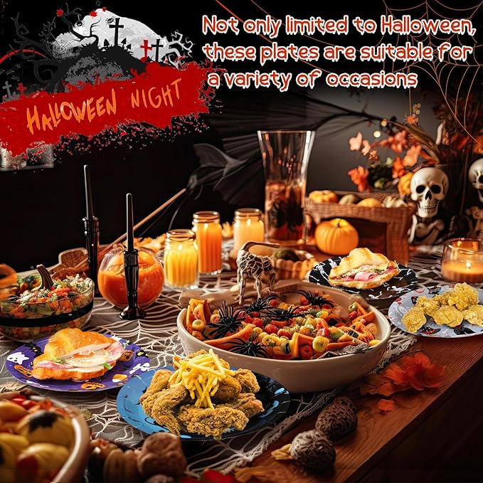 Umigy 120 Pieces Halloween Paper Plates 7 Inch Spider Web and Ghost Disposable Dessert Plates Haunt Pumpkin Disposable Tableware Dinnerware for Halloween Spooky Themed Party Birthday Party Decorations