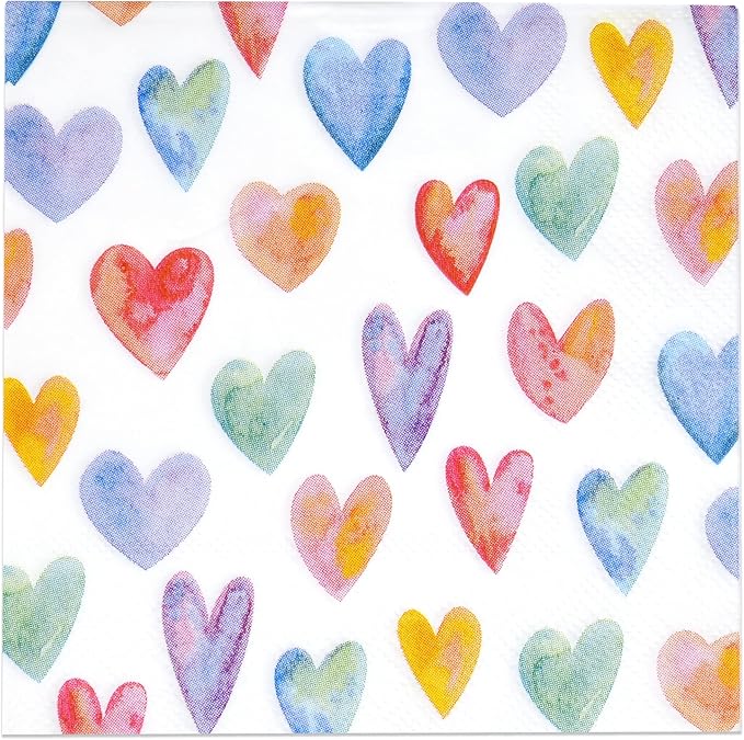100 Colorful Heart Cocktail Napkins 3 Ply Disposable Paper Napkins Rainbow Love Design Party Supplies Birthday Wedding Baby Shower Tableware