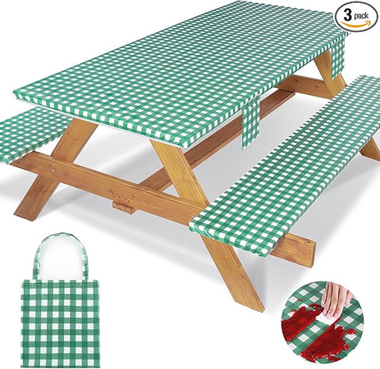 3 Piece 96x30 Inch Fitted Elastic Heavy Duty Picnic Table Cover with Bench Covers RV Accessories for Outside Inside Summer Fall Party Decor Unique Gifts for Coworkers Friend Teacher Sister