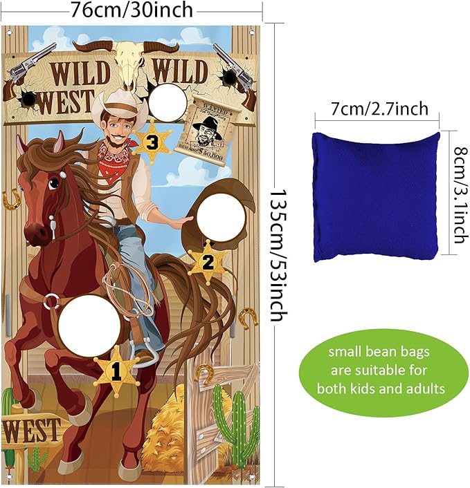 Blulu Western Party Cowboy Toss Games with 3 Bean Bags, Fun Game for Kids and Adults in Western Themed Activities Cowboy Decorations and Supplies