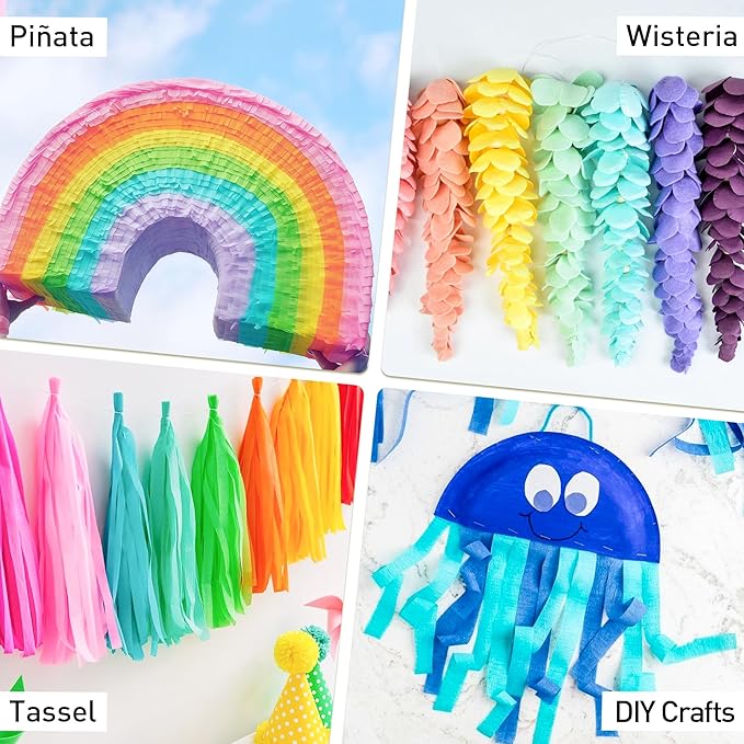 Crepe Paper Streamers, 12 Rolls Party Streamers, 6 Colors 984 Ft Streamers Party Decorations for Birthday, Wedding, Baby Shower, Holiday, DIY Crafts, Backdrop