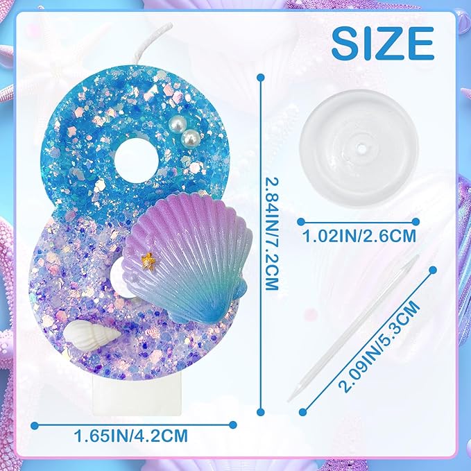 Blue and Purple Birthday Candles, 8th Birthday Cake Decoration, Cupcake Candles，Suitable for Mermaid Theme Party Cake Decoration (8)
