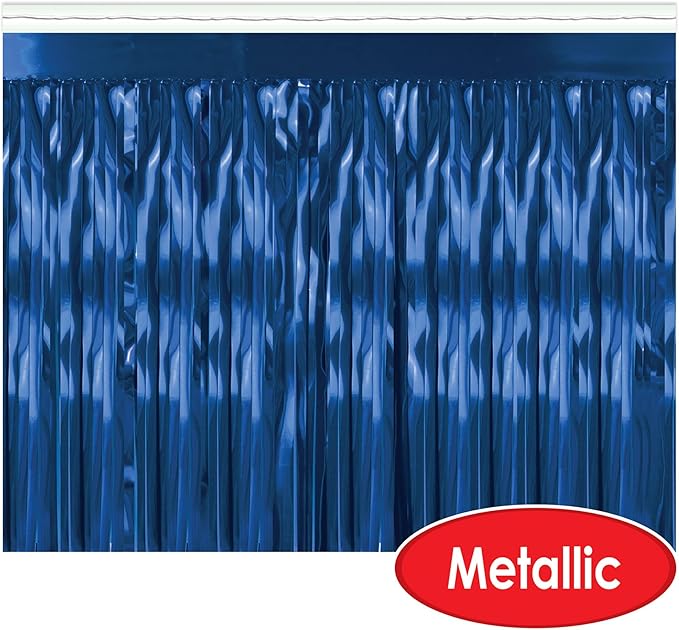 Beistle Blue Metallic Plastic Fringe Drape Banner For Parade Floats Mardi Gras Decorations Tinsel Curtain Photo Booth Prop Backdrop Birthday Party Supplies
