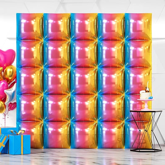 NISOCY 25PCS Gradient Colorful Square Foil Balloons Wall Backdrop Double Sided Colored Balloon Tunnel Arch Kit for Birthday Graduation Baby Bridal Shower Wedding Anniversary Party Decorations