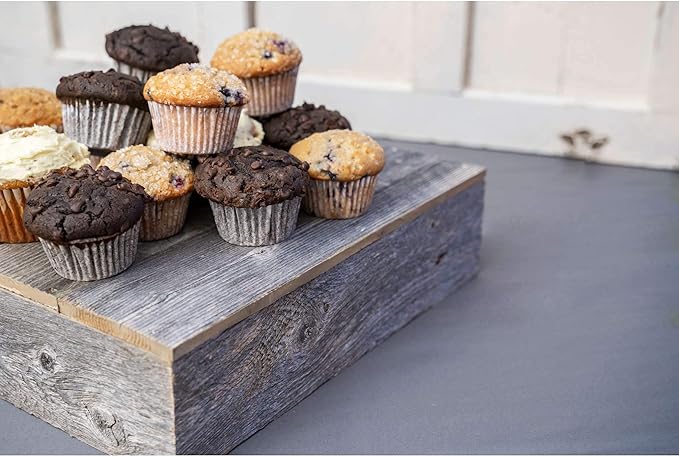BARNWOODUSA Wood Cake Stand 15"x15" Weathered Gray Rustic Wooden Wedding Dessert Stand Vintage Sturdy 100% Reclaimed Wood