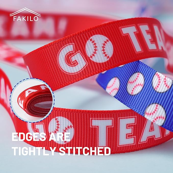 Baseball Ribbons 5 Rolls 20 Yards Total, 5/8" Sports Grosgrain Baseball Themed Ribbons for Gift Wrapping Crafts Making Hair Bows and Team Party Decor